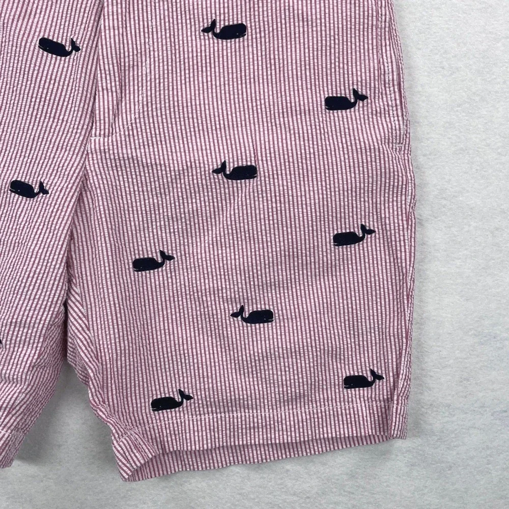 J.Crew Mens Red White Seersucker Whale Embroidered Shorts Size 30 Preppy